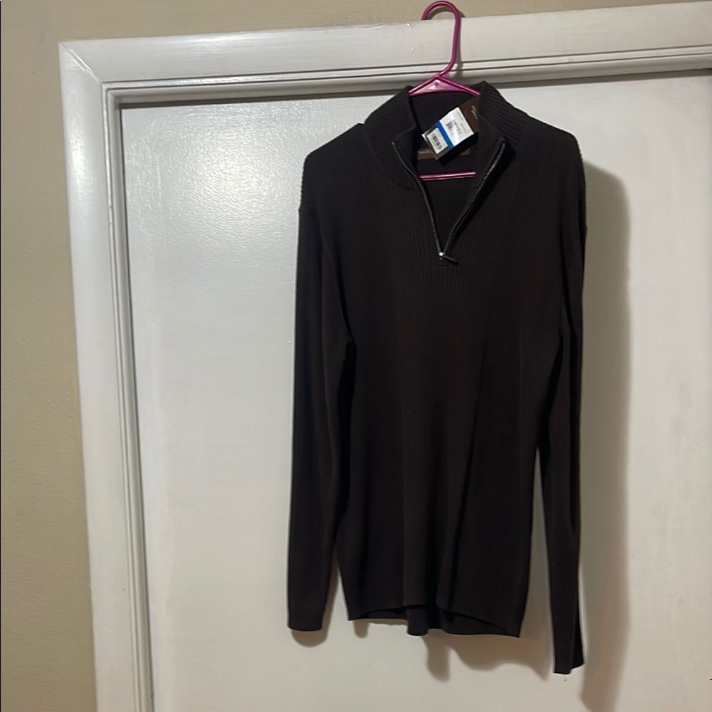 Perry Ellis Dark Chocolate Quarter-Zip Sweater NWT xl